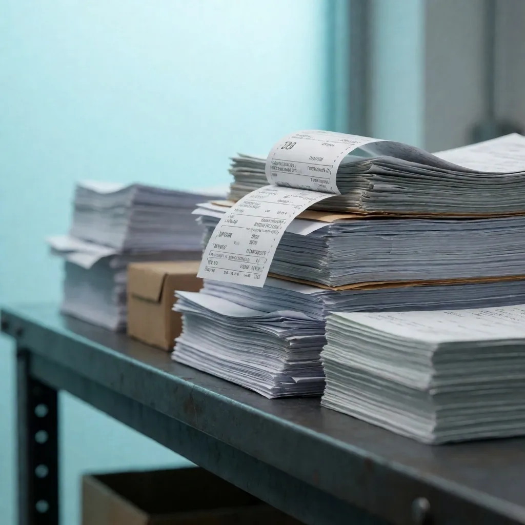 Documentos organizados sobre superficie de trabajo industrial