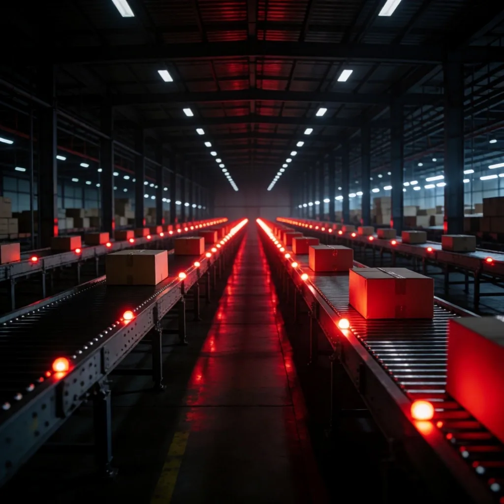 Centro logístico de distribución nocturno con cintas transportadoras