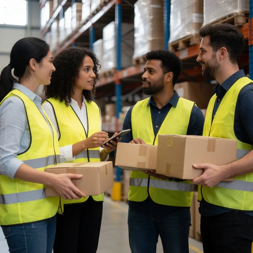 Comunidad de vendedores trabajando en un depósito